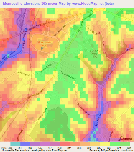 Monroeville,US Elevation Map