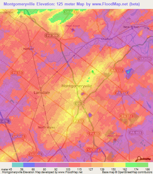 Montgomeryville,US Elevation Map