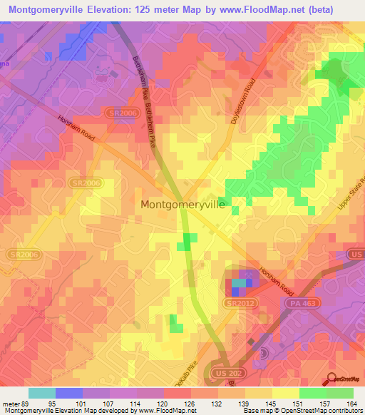 Montgomeryville,US Elevation Map