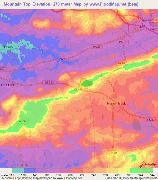 Mountain Top,US Elevation Map