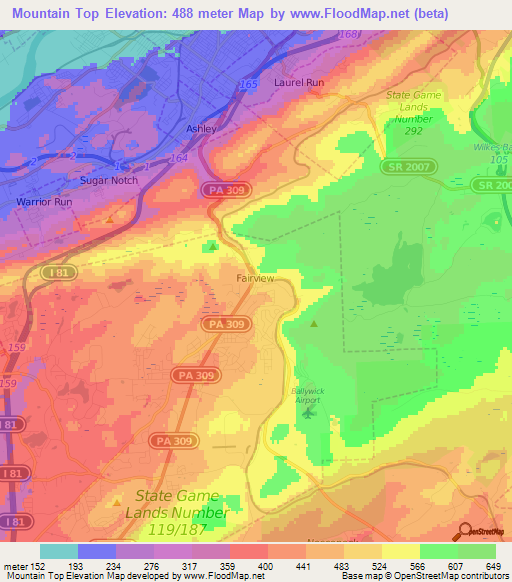 Mountain Top,US Elevation Map