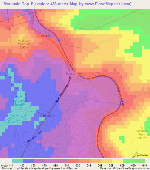 Mountain Top,US Elevation Map