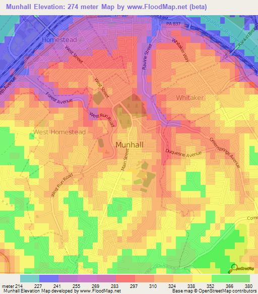 Munhall,US Elevation Map