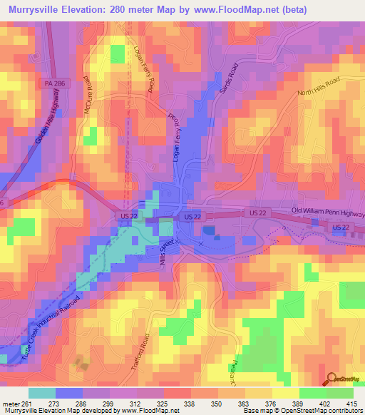 Murrysville,US Elevation Map