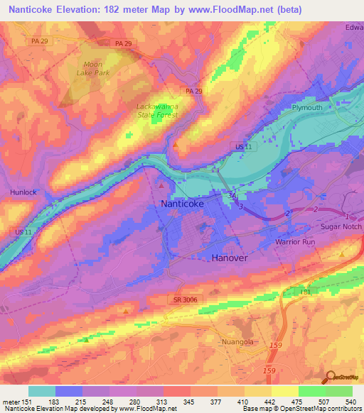 Nanticoke,US Elevation Map