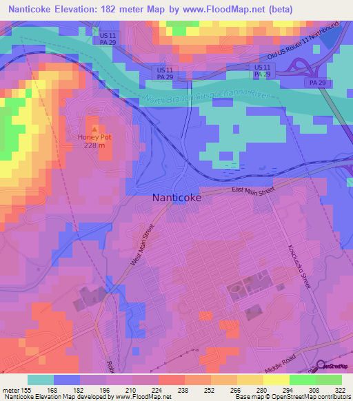 Nanticoke,US Elevation Map