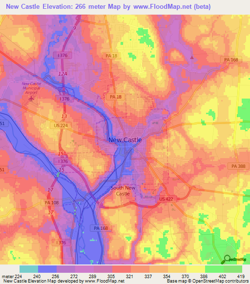 New Castle,US Elevation Map