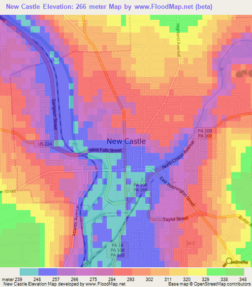 New Castle,US Elevation Map