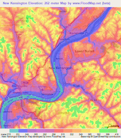 New Kensington,US Elevation Map