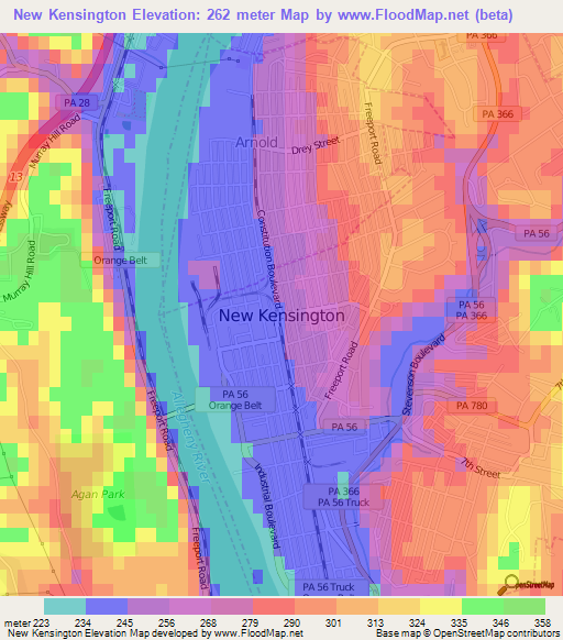 New Kensington,US Elevation Map