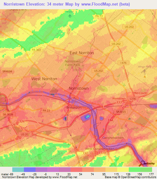 Norristown,US Elevation Map