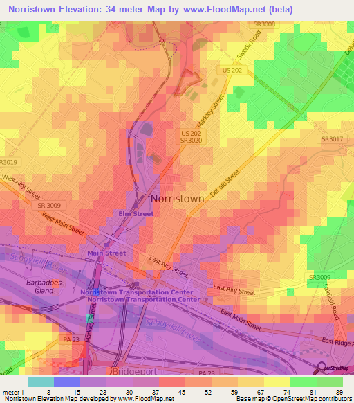 Norristown,US Elevation Map