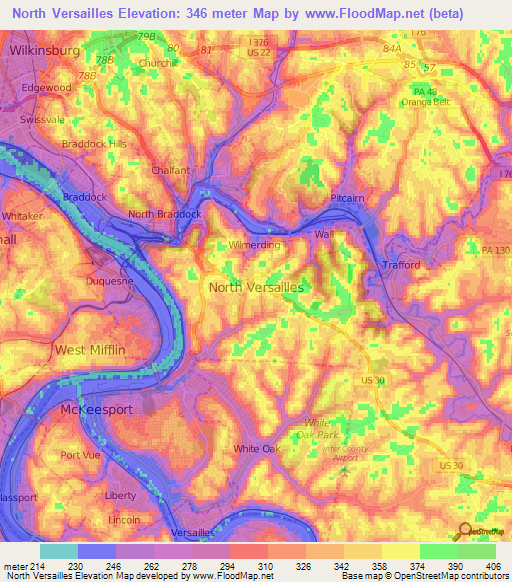 North Versailles,US Elevation Map