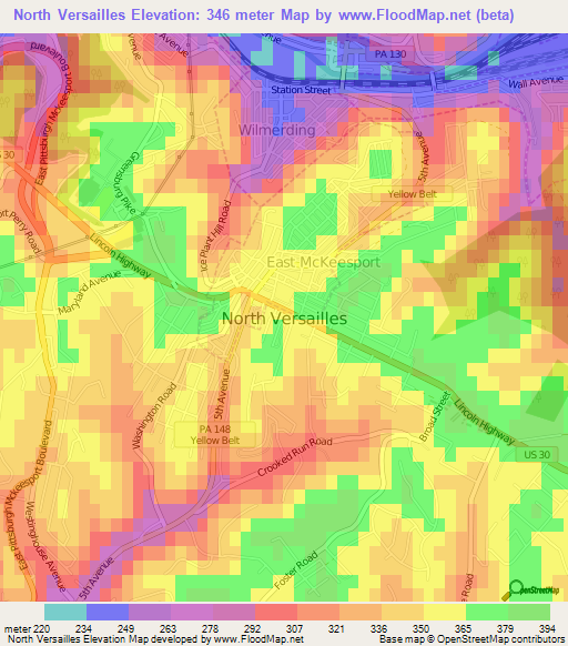 North Versailles,US Elevation Map