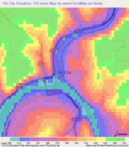 Oil City,US Elevation Map