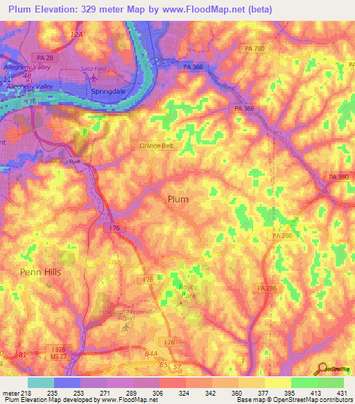 Plum,US Elevation Map