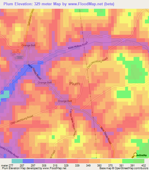 Plum,US Elevation Map