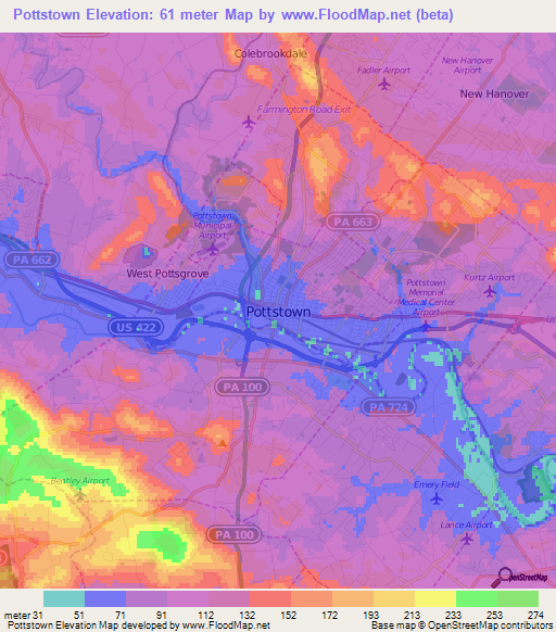 Pottstown,US Elevation Map