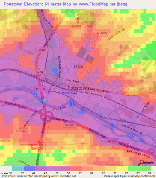 Pottstown,US Elevation Map