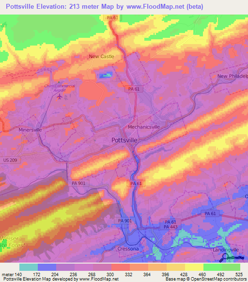 Pottsville,US Elevation Map