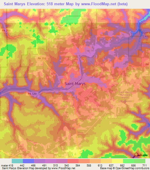 Saint Marys,US Elevation Map