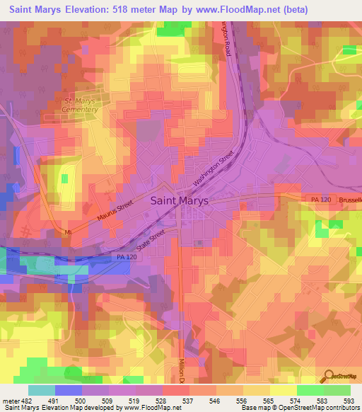 Saint Marys,US Elevation Map