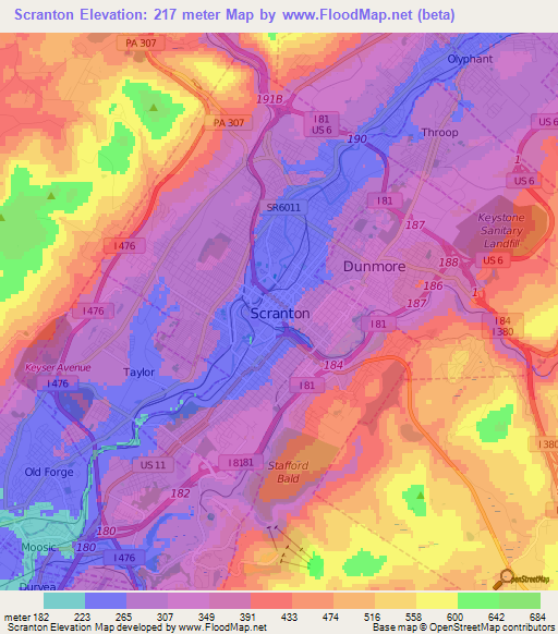 Scranton,US Elevation Map