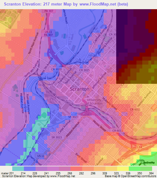 Scranton,US Elevation Map