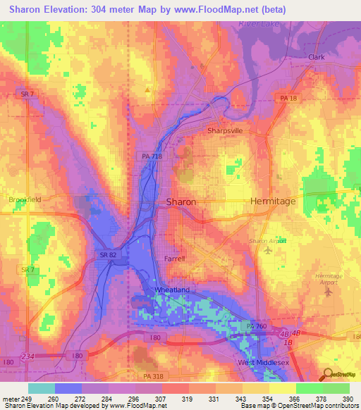 Sharon,US Elevation Map