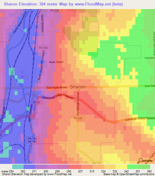 Sharon,US Elevation Map