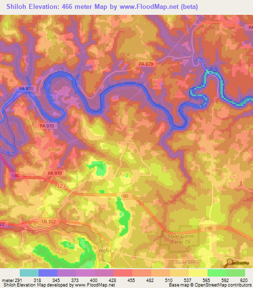 Shiloh,US Elevation Map