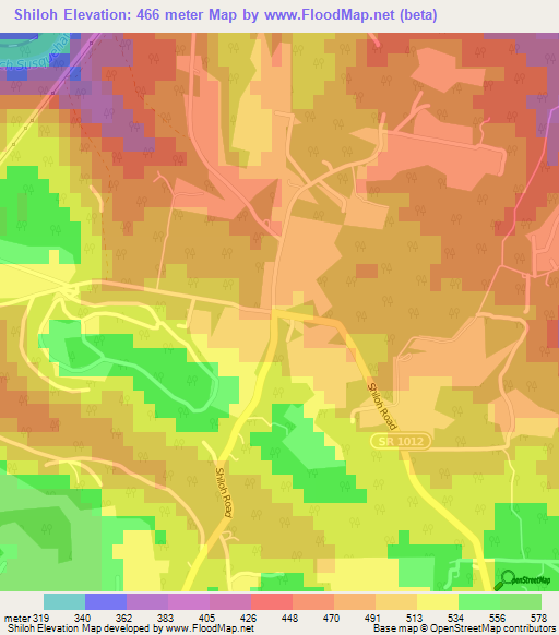 Shiloh,US Elevation Map