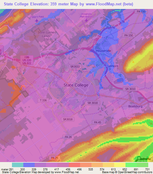 State College,US Elevation Map