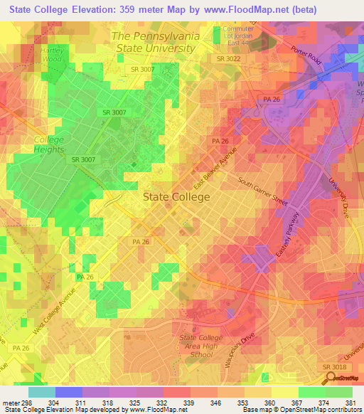 State College,US Elevation Map