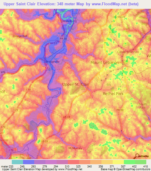 Upper Saint Clair,US Elevation Map