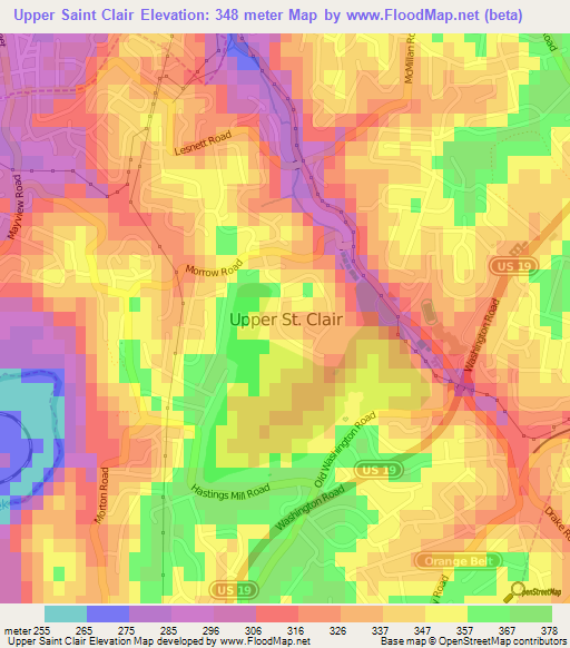 Upper Saint Clair,US Elevation Map