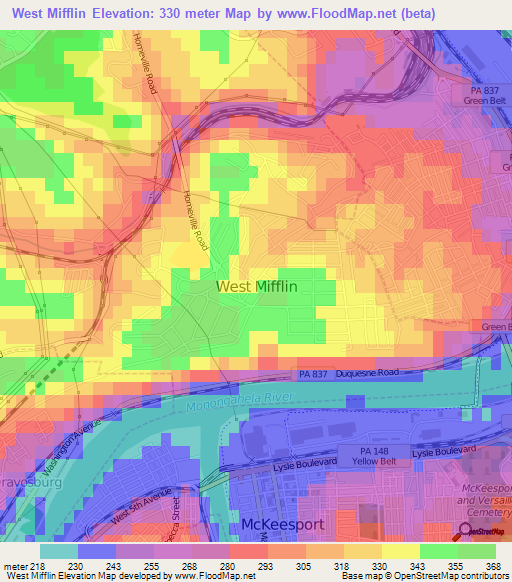 West Mifflin,US Elevation Map