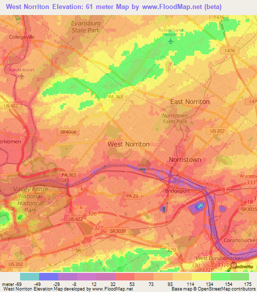 West Norriton,US Elevation Map