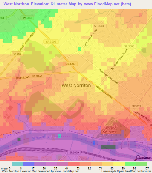 West Norriton,US Elevation Map