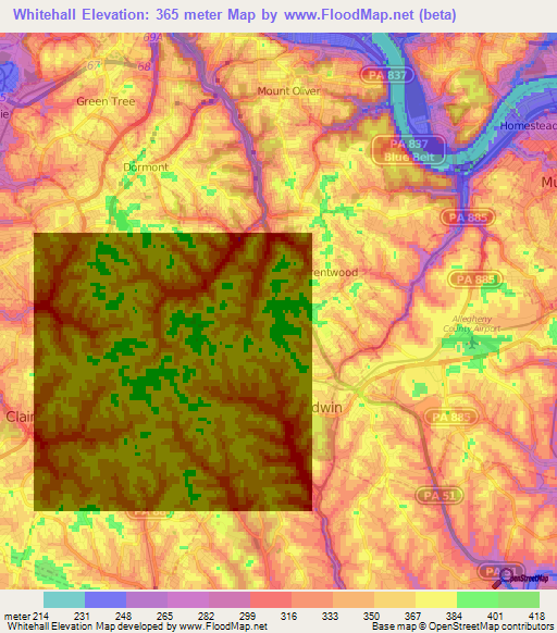 Whitehall,US Elevation Map