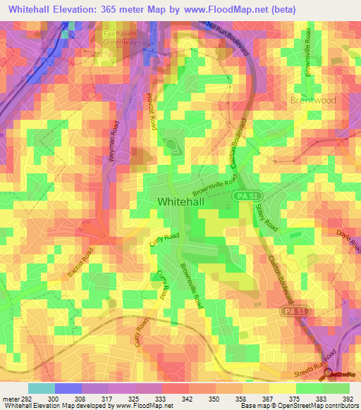 Whitehall,US Elevation Map