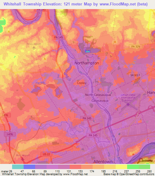 Whitehall Township,US Elevation Map