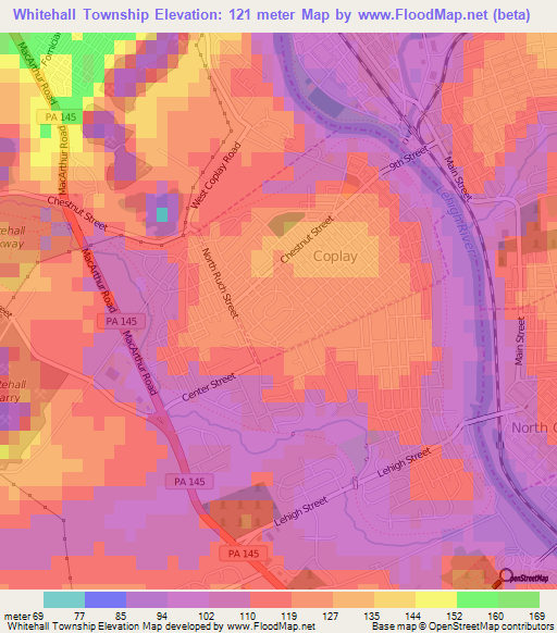 Whitehall Township,US Elevation Map