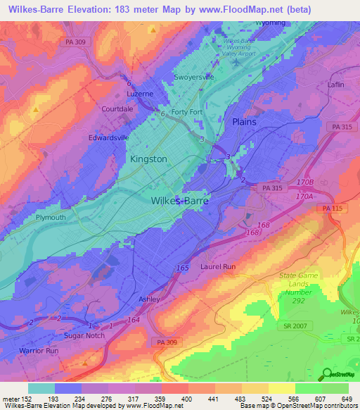 Wilkes-Barre,US Elevation Map