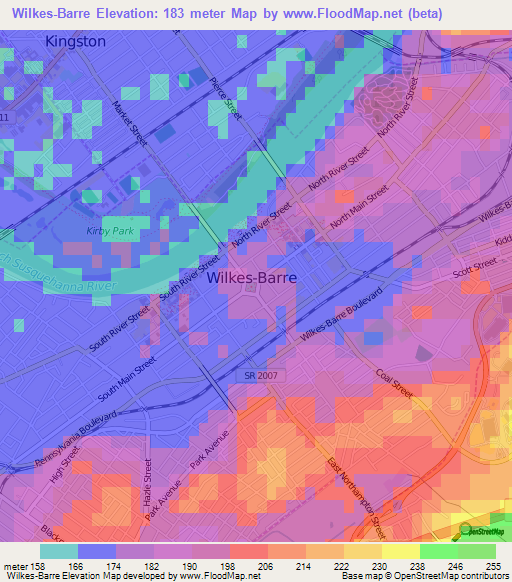 Wilkes-Barre,US Elevation Map