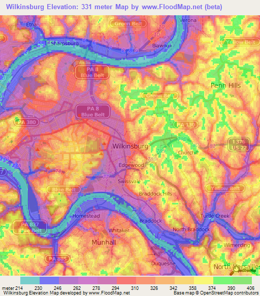 Wilkinsburg,US Elevation Map