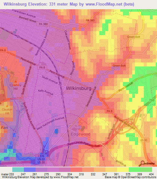 Wilkinsburg,US Elevation Map