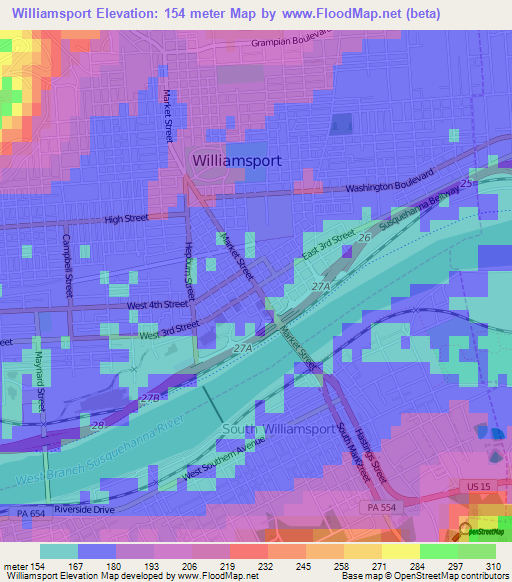 Williamsport,US Elevation Map