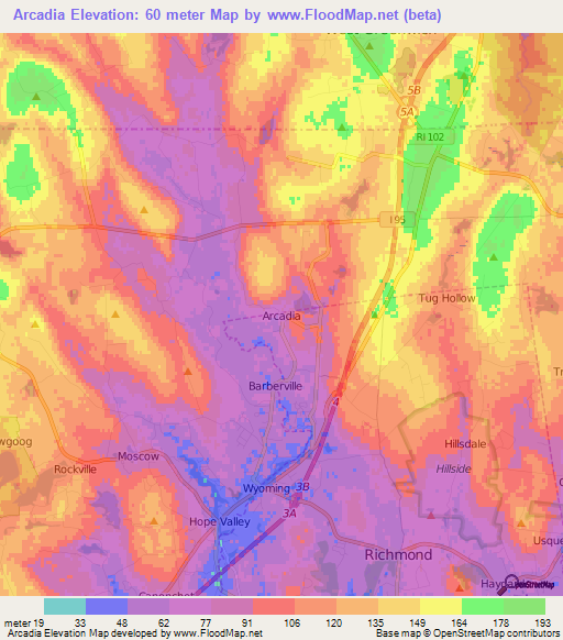 Arcadia,US Elevation Map