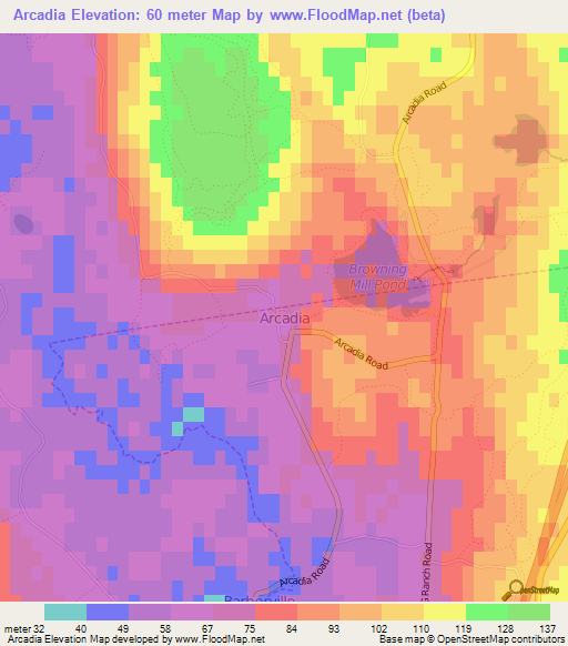 Arcadia,US Elevation Map